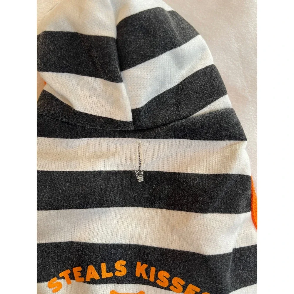 Martha Stewart Pets XS Dog Hoodie Black White Striped Guilty‎ As Charged Orange
